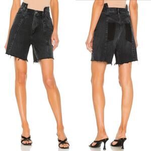 AGOLDE Pieced Angled Cut Off Shorts Women’s Size 26 Shambles Black Raw Hem